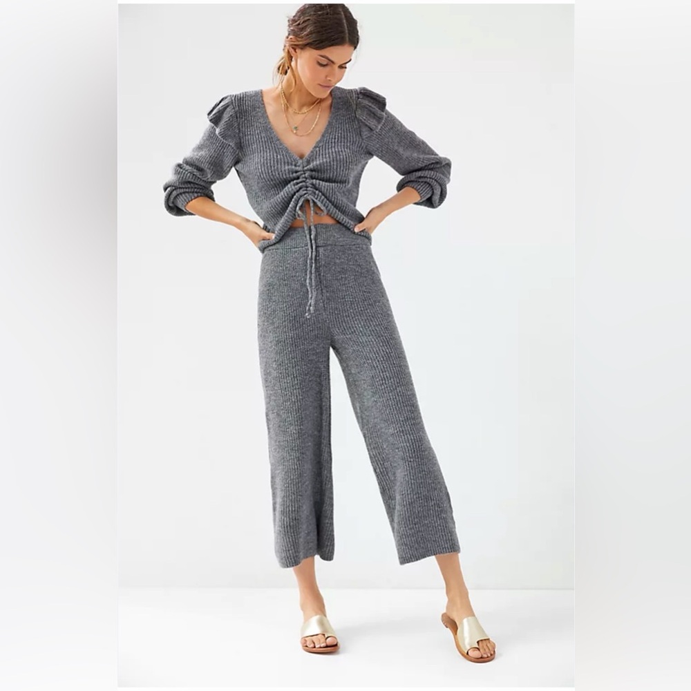 Daily Practice by Anthropologie Ruffled Knit Lounge Sweater + Pants Set Size L